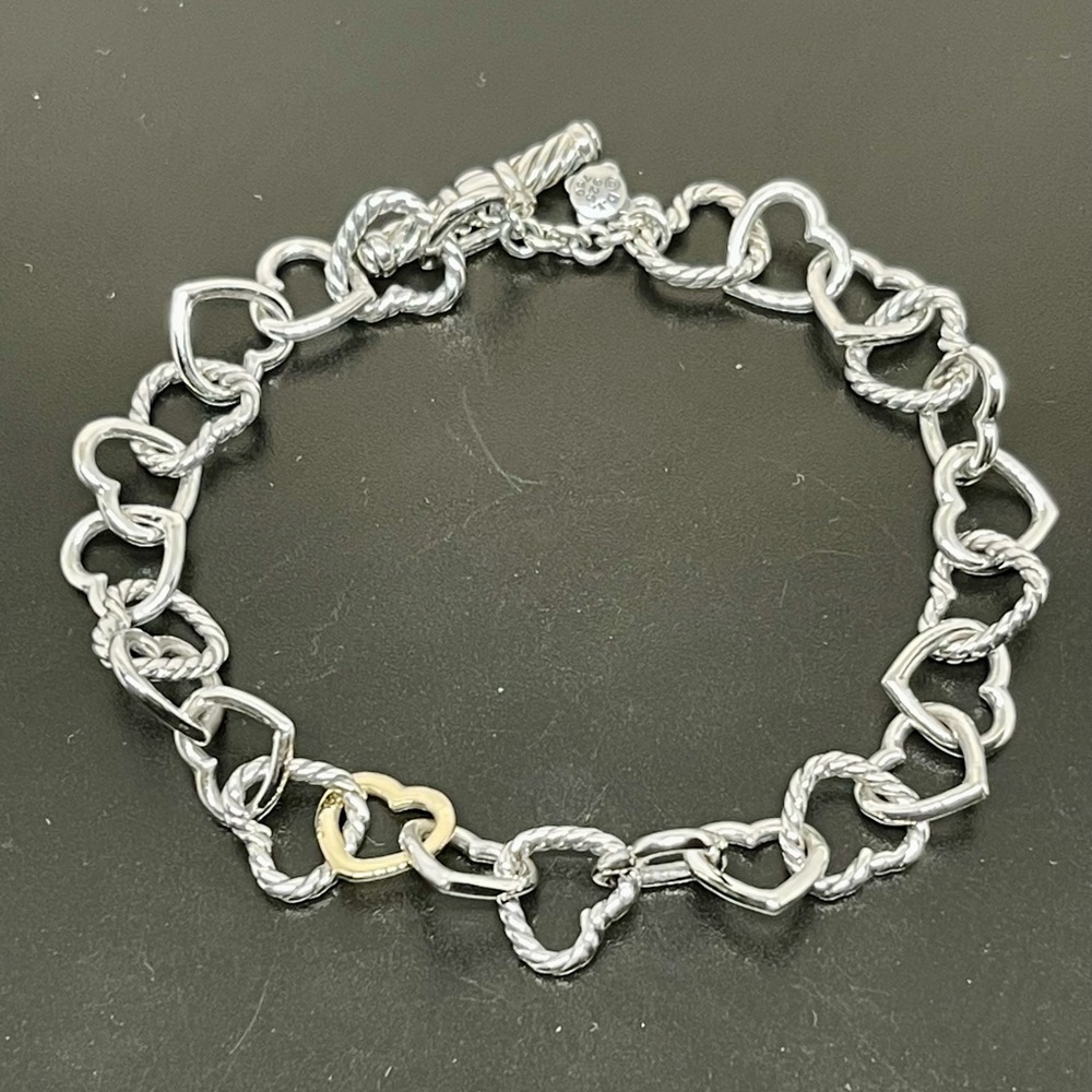 David Yurman Open Heart Chain Link Bracelet Silver and 18k Gold 8”inches…